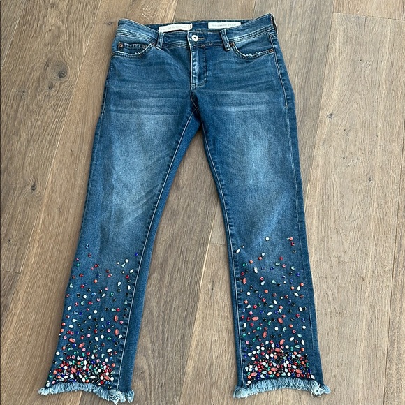Pilcro and the Letterpress Denim - Pilcro and the Letterpress Blue Ankle Cropped Jeans with Embellishments